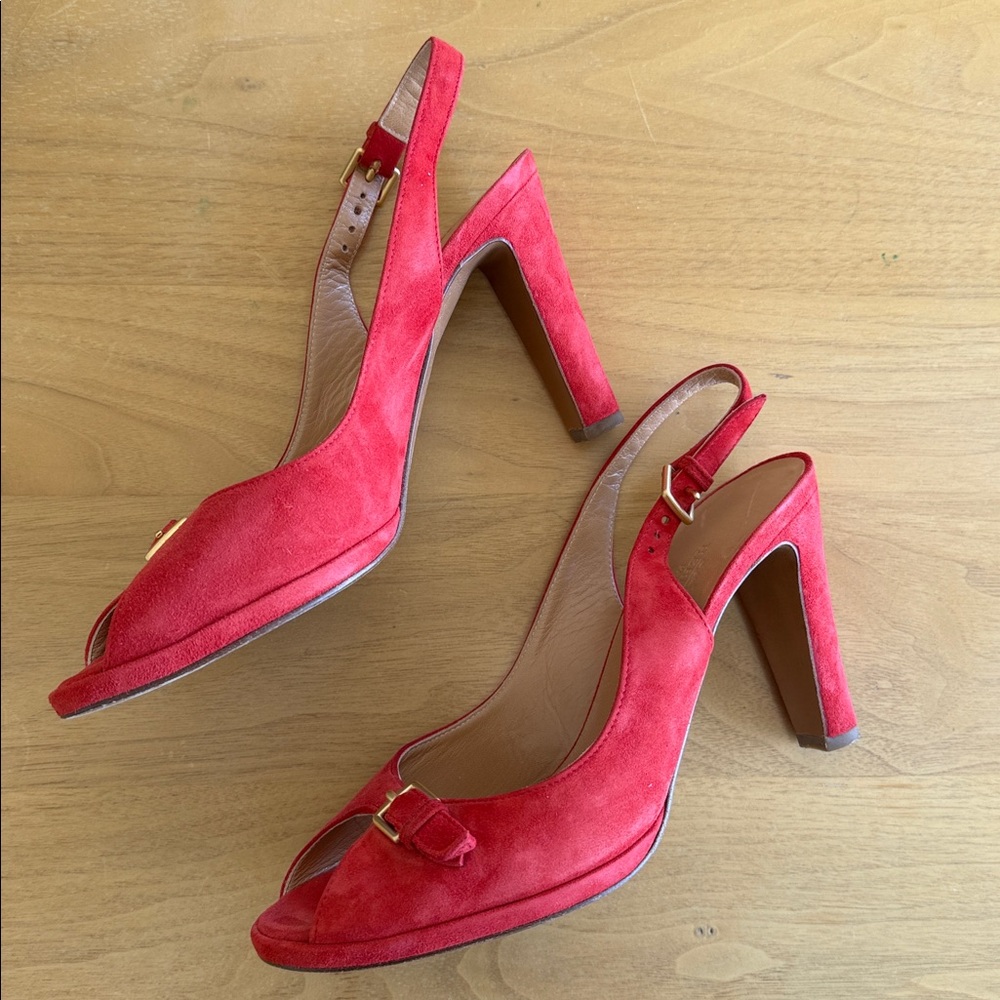 HERMÉS VINTAGE SUEDE SLINGBACKS SZ 38